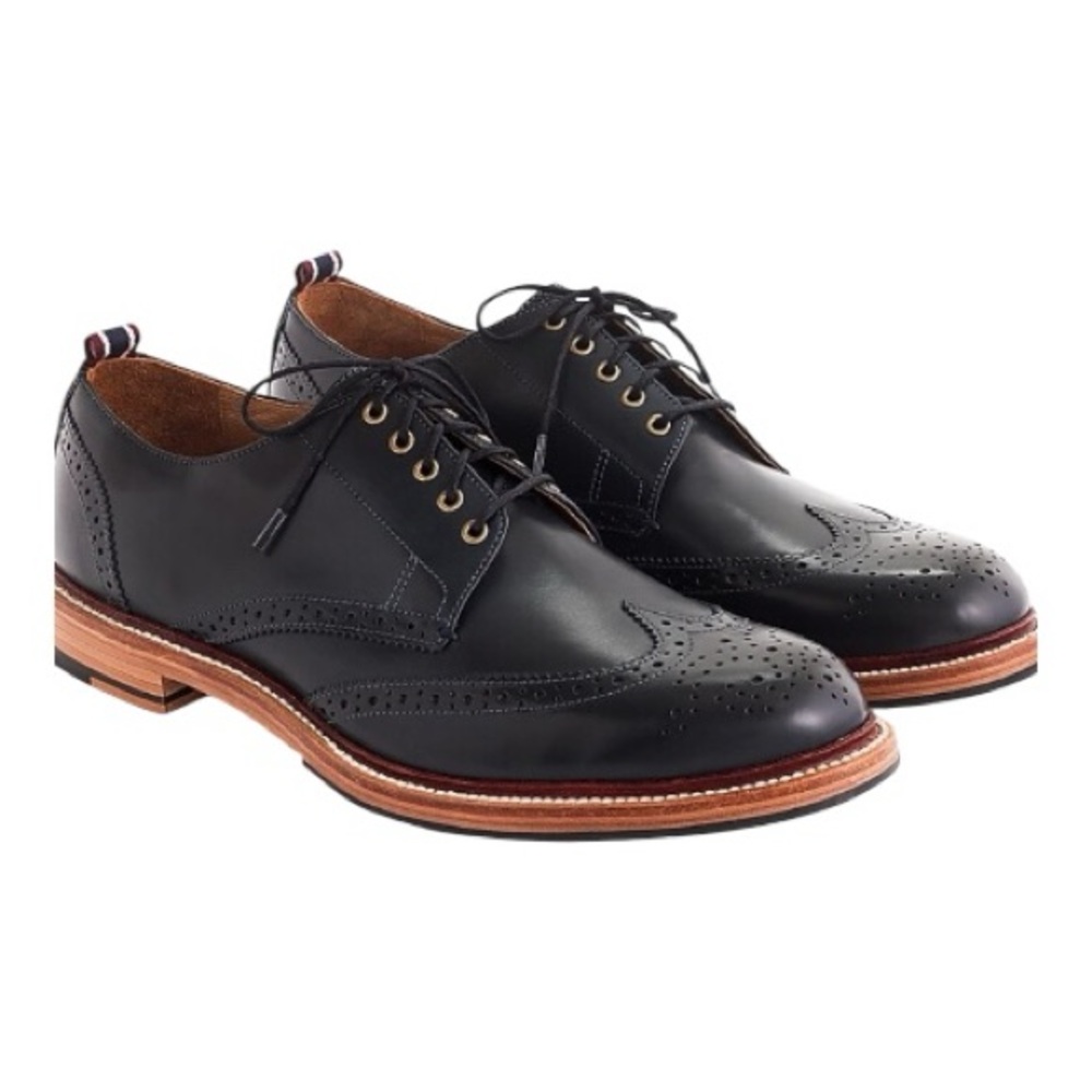J. Crew Oar Stripe Shortwing Derby shoe in Italian leather Dark Pacific | sz 11
